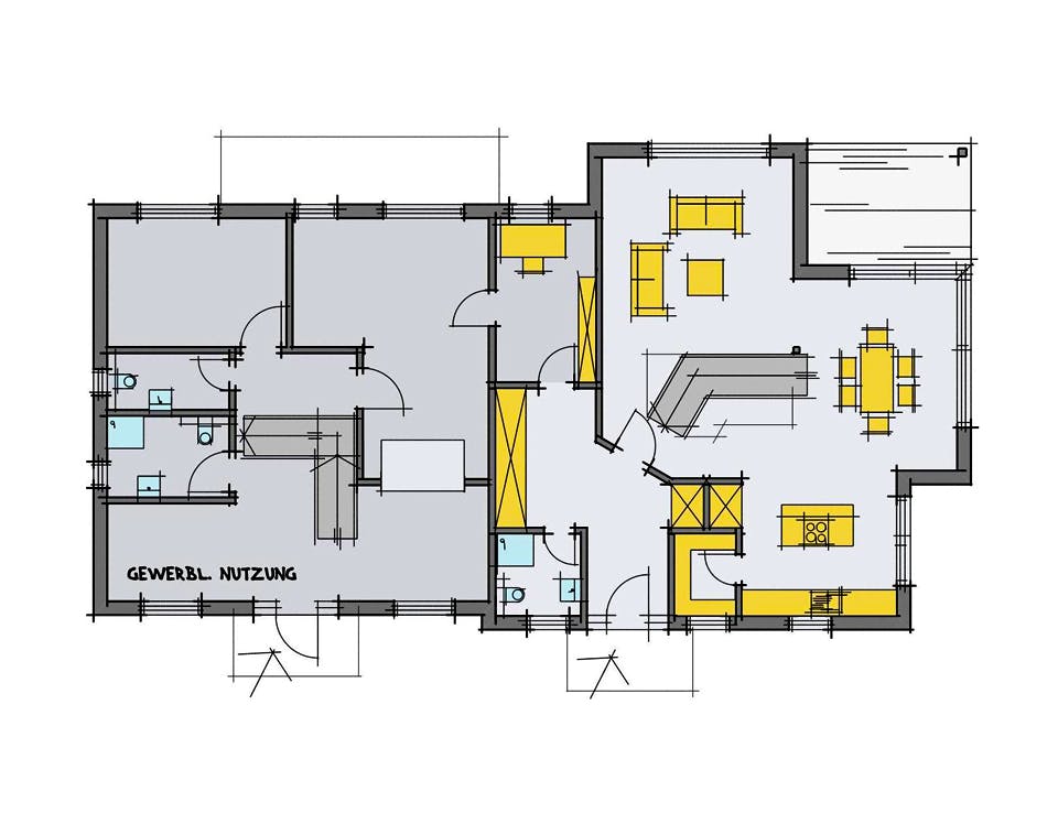 Fertighaus Golczuk von Korte Holzbau, Pultdachhaus Grundriss 1