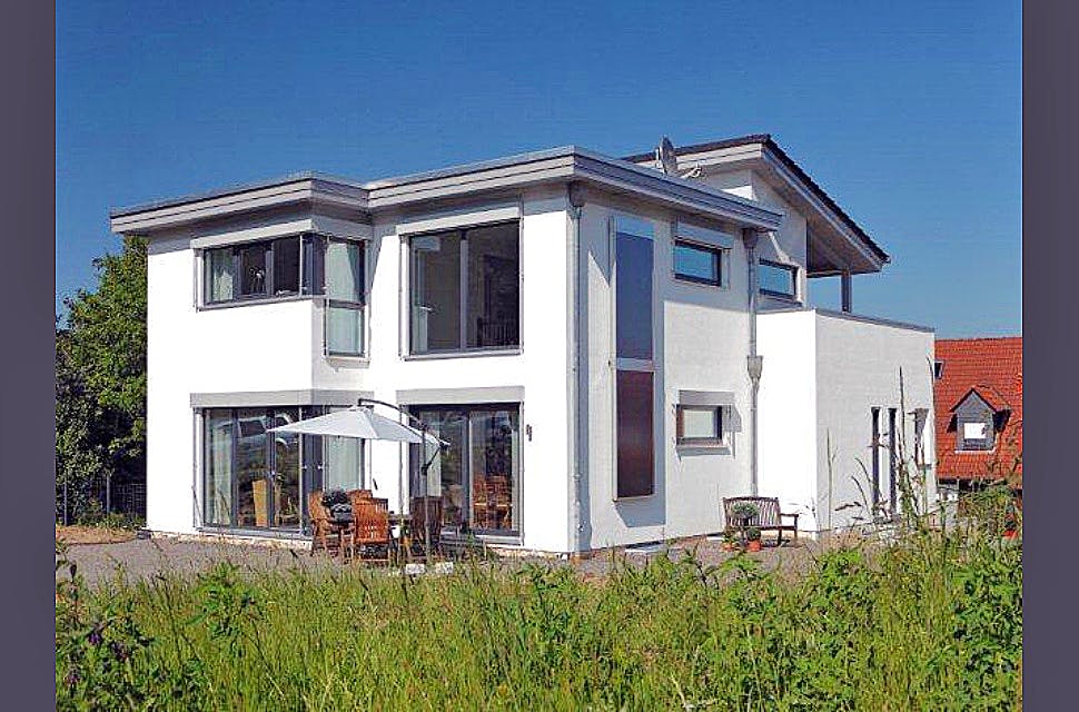 Fertighaus Kubistische Villa von Meisterstück-HAUS, Pultdachhaus Außenansicht 2