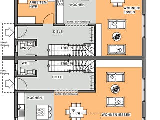 Fertighaus Kubus DH von Meisterstück-HAUS, Satteldach-Klassiker Grundriss 2