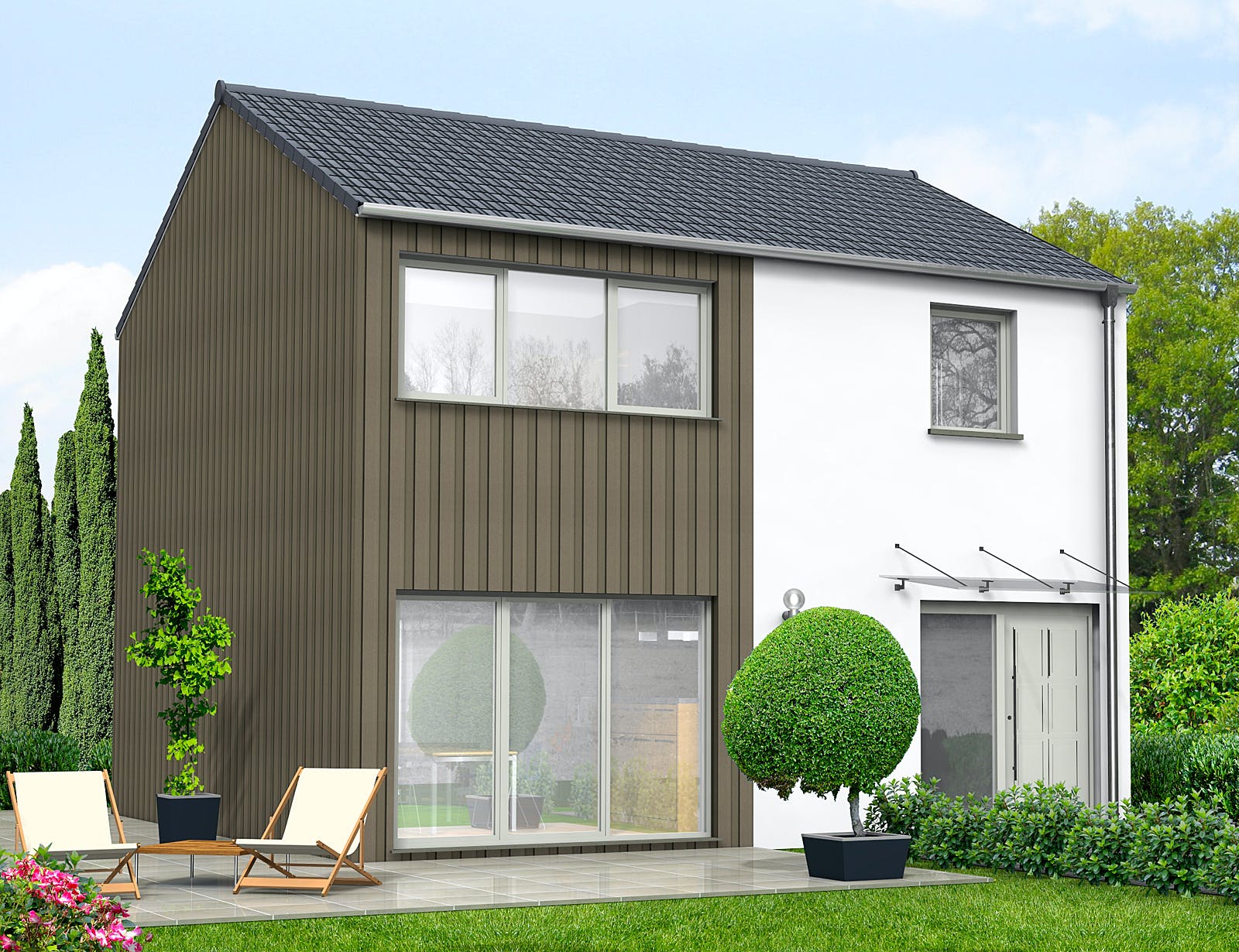 Fertighaus Haus 001 - Var. 285 von Langstein Immobilien Ausbauhaus ab 120717€, Satteldach-Klassiker Außenansicht 1