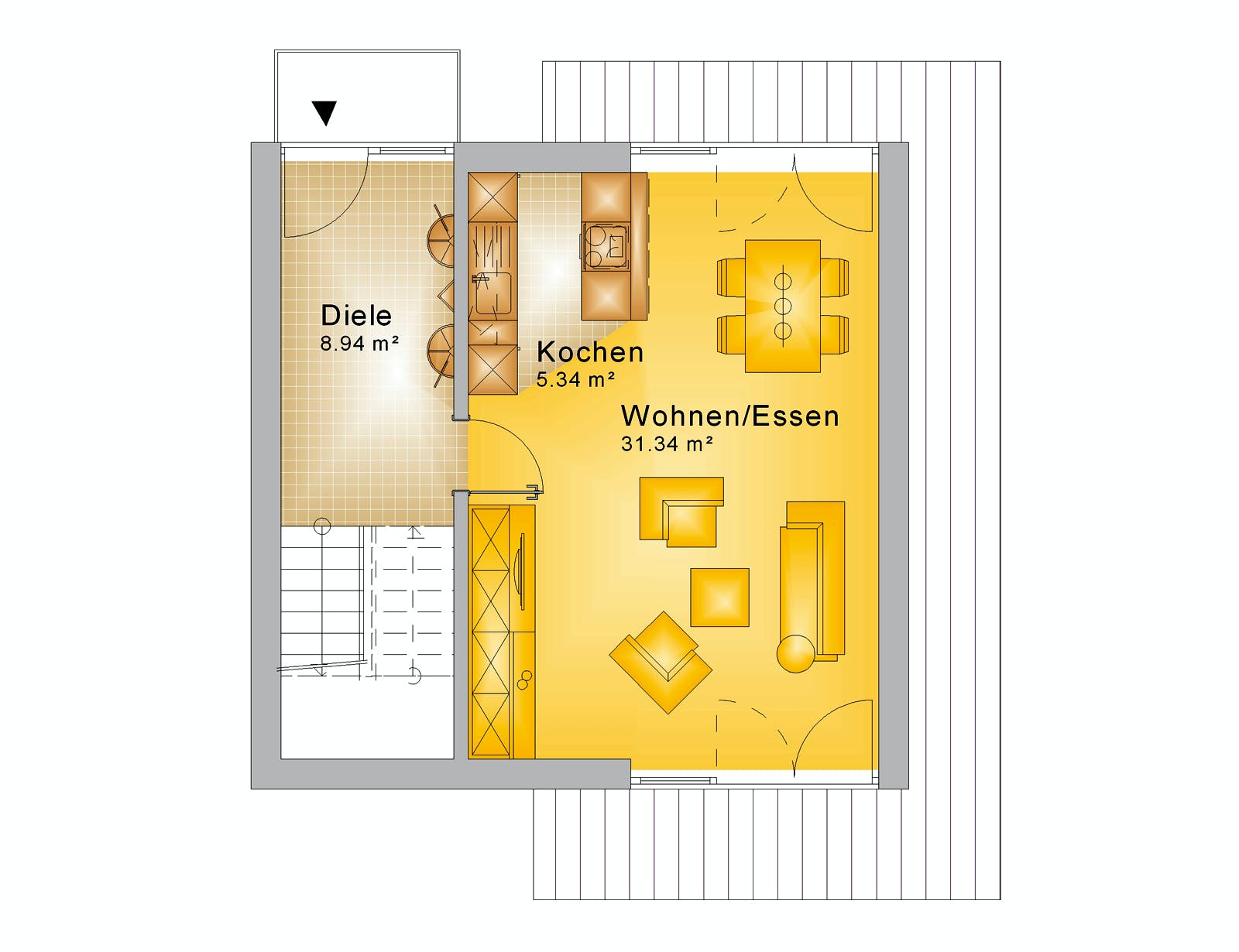 Fertighaus Haus 001 - Var. 285 von Langstein Immobilien Ausbauhaus ab 120717€, Satteldach-Klassiker Grundriss 1
