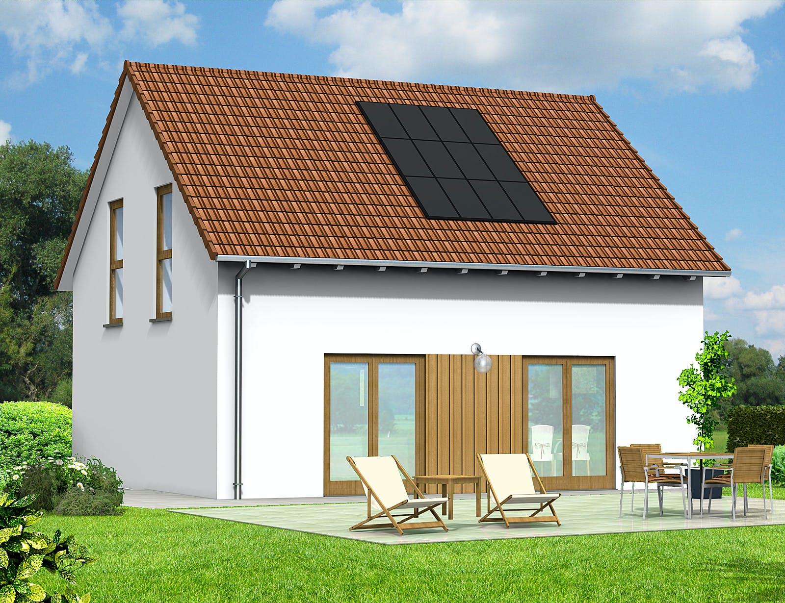 Fertighaus Haus 002 - Var. 261 von Langstein Immobilien Ausbauhaus ab 120717€, Satteldach-Klassiker Außenansicht 1