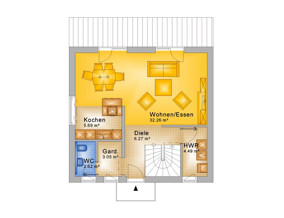 Fertighaus Haus 002 - Var. 261 von Langstein Immobilien Ausbauhaus ab 120717€, Satteldach-Klassiker Grundriss 1