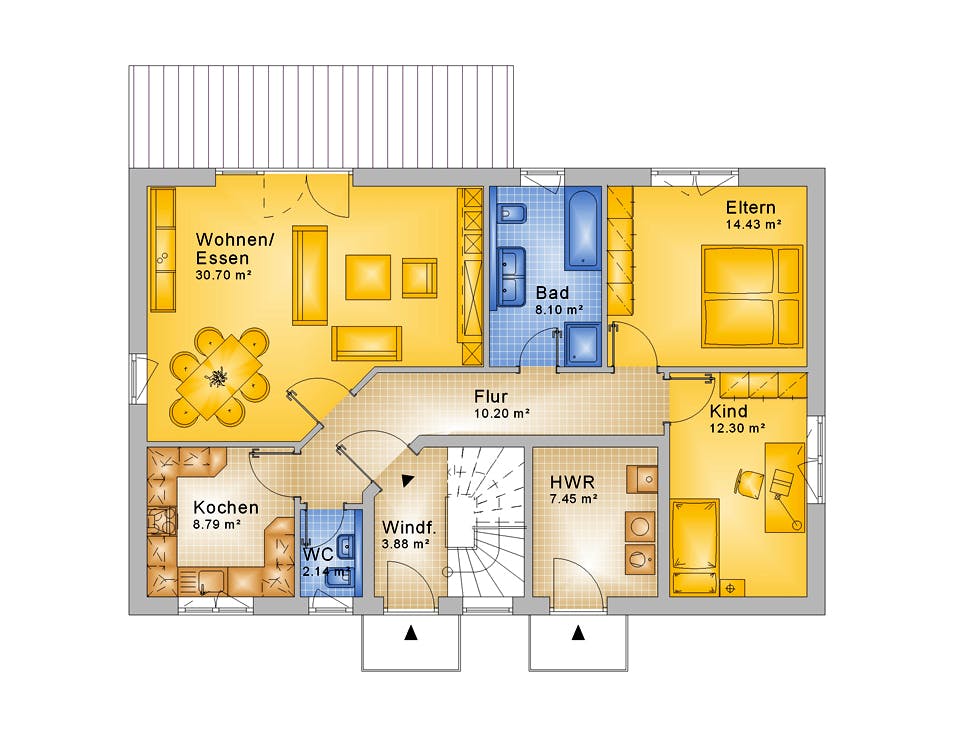 Fertighaus Haus 076 - Var. 143 von Langstein Immobilien Ausbauhaus ab 249480€, Satteldach-Klassiker Grundriss 1
