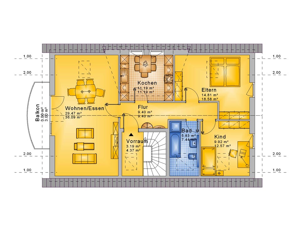 Fertighaus Haus 076 - Var. 143 von Langstein Immobilien Ausbauhaus ab 249480€, Satteldach-Klassiker Grundriss 2