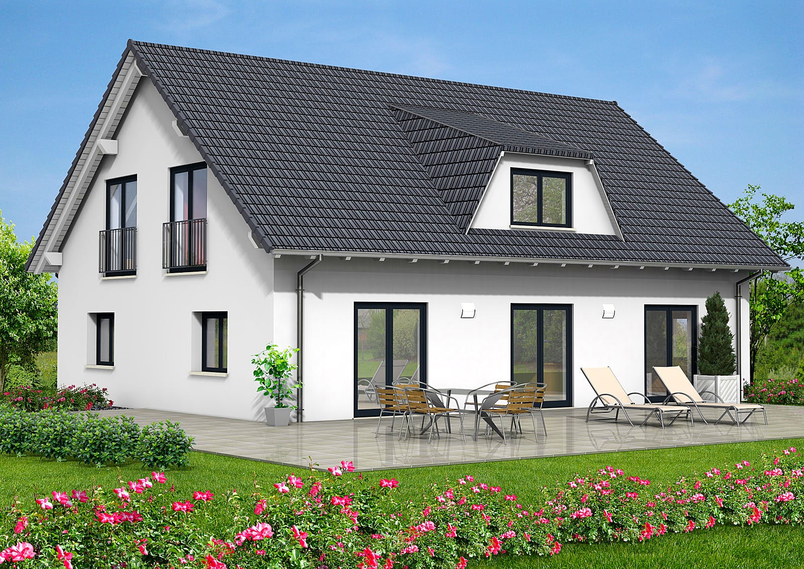 Fertighaus Haus 083 - Var. 040 von Langstein Immobilien Ausbauhaus ab 285363€, Satteldach-Klassiker Außenansicht 2