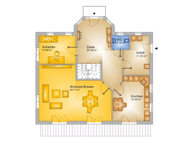 Fertighaus Haus 083 - Var. 040 von Langstein Immobilien Ausbauhaus ab 285363€, Satteldach-Klassiker Grundriss 1