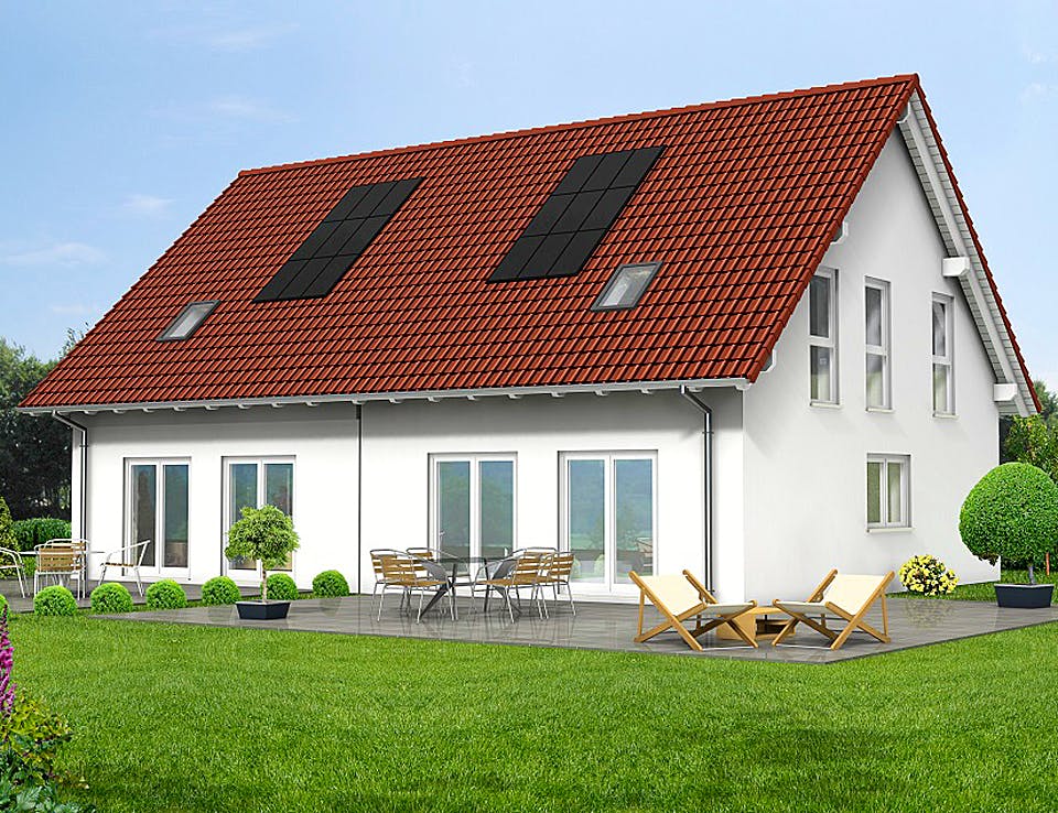 Fertighaus Haus 088 - Var. 008 von Langstein Immobilien Ausbauhaus ab 129141€, Satteldach-Klassiker Außenansicht 1