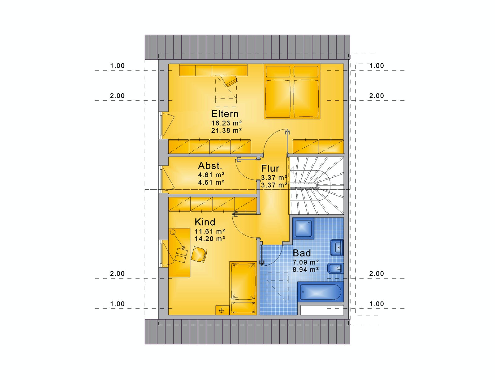 Fertighaus Haus 088 - Var. 008 von Langstein Immobilien Ausbauhaus ab 129141€, Satteldach-Klassiker Grundriss 1