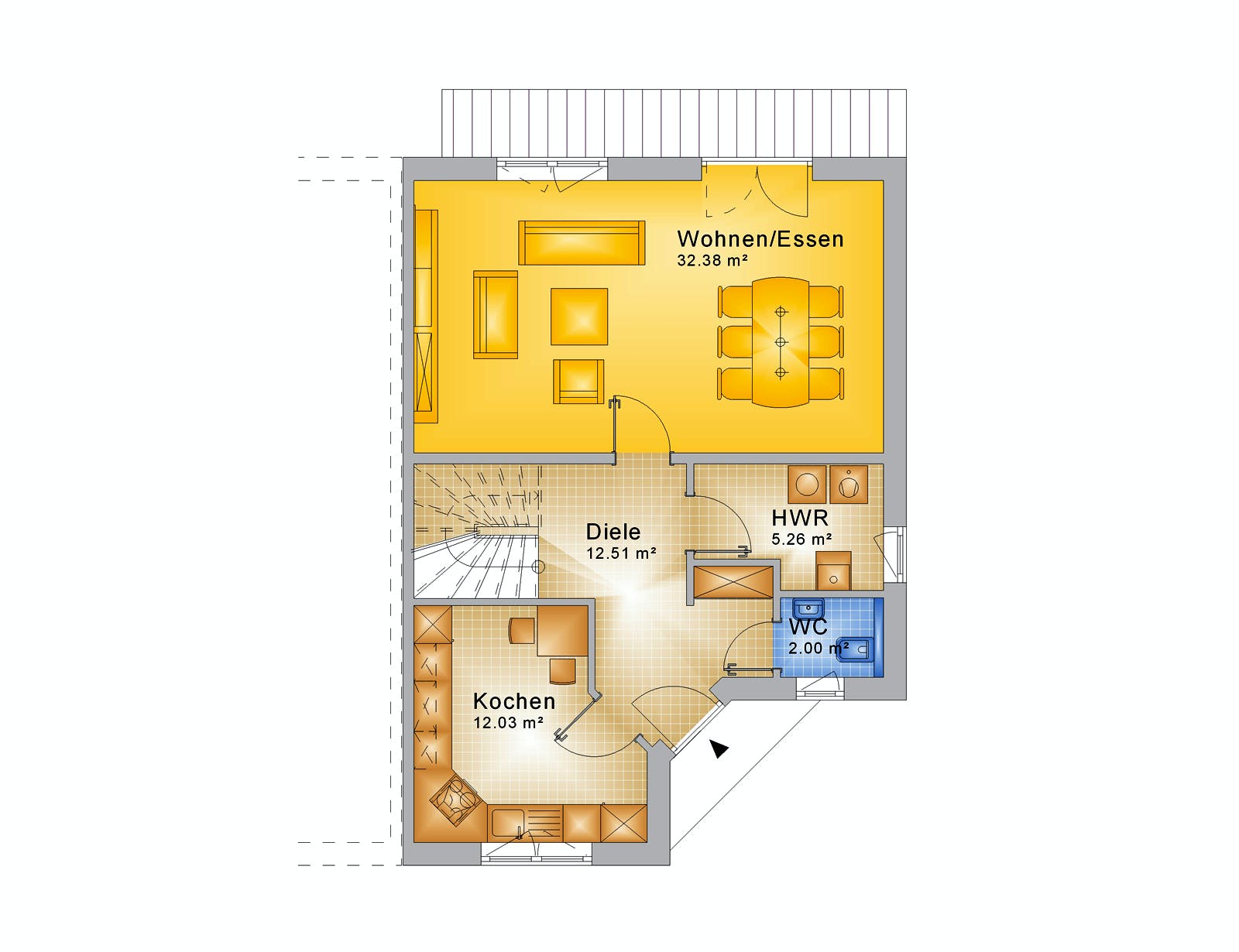 Fertighaus Haus 094 - Var. 018 von Langstein Immobilien Ausbauhaus ab 155777€, Satteldach-Klassiker Grundriss 1