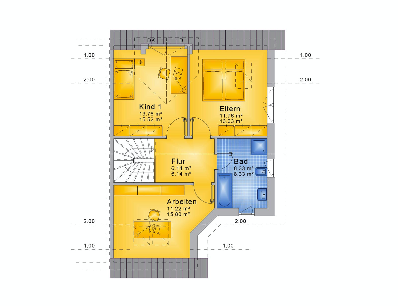 Fertighaus Haus 094 - Var. 018 von Langstein Immobilien Ausbauhaus ab 155777€, Satteldach-Klassiker Grundriss 2