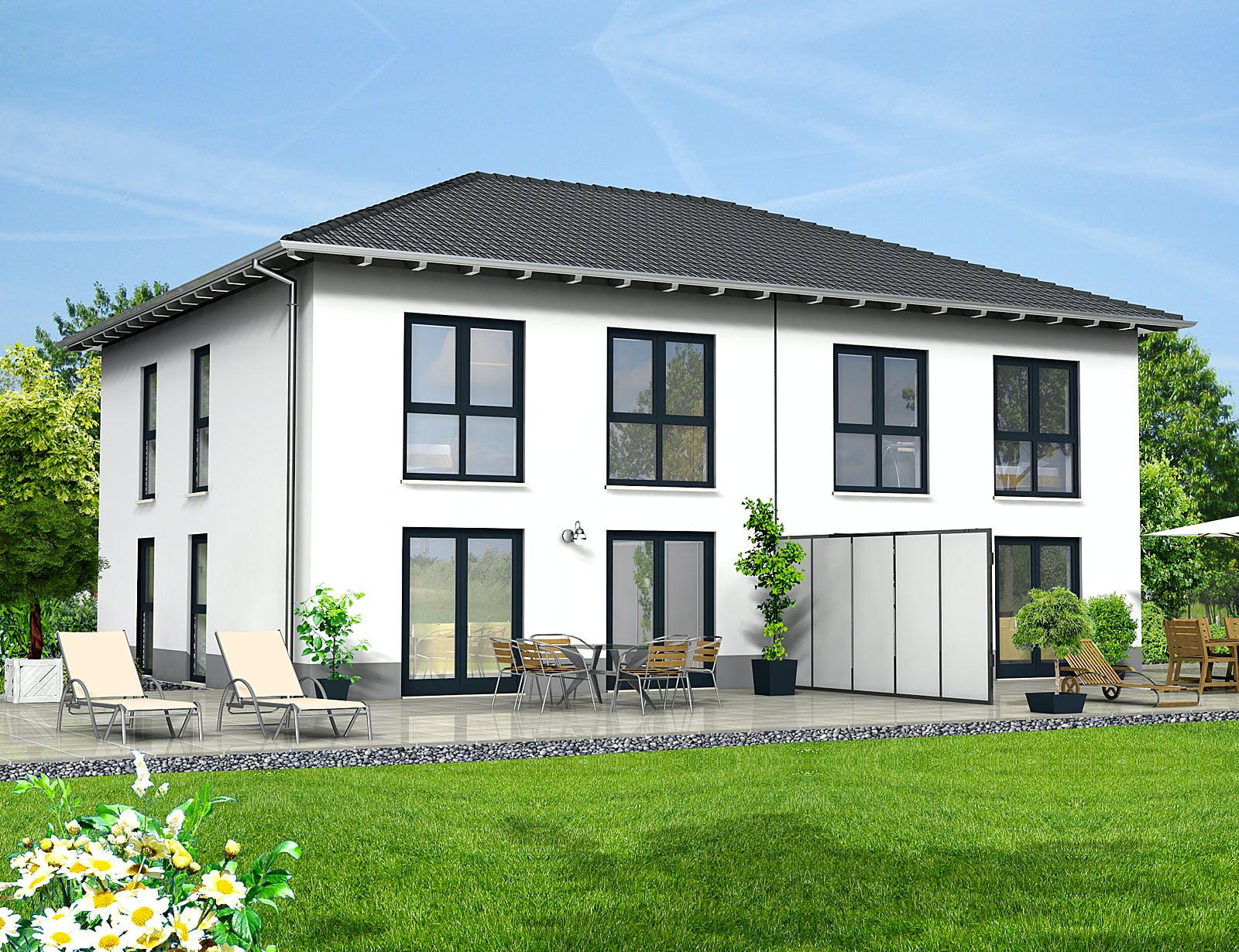 Fertighaus Haus 095 - Var. 018 von Langstein Immobilien Ausbauhaus ab 162419€, Stadtvilla Außenansicht 1