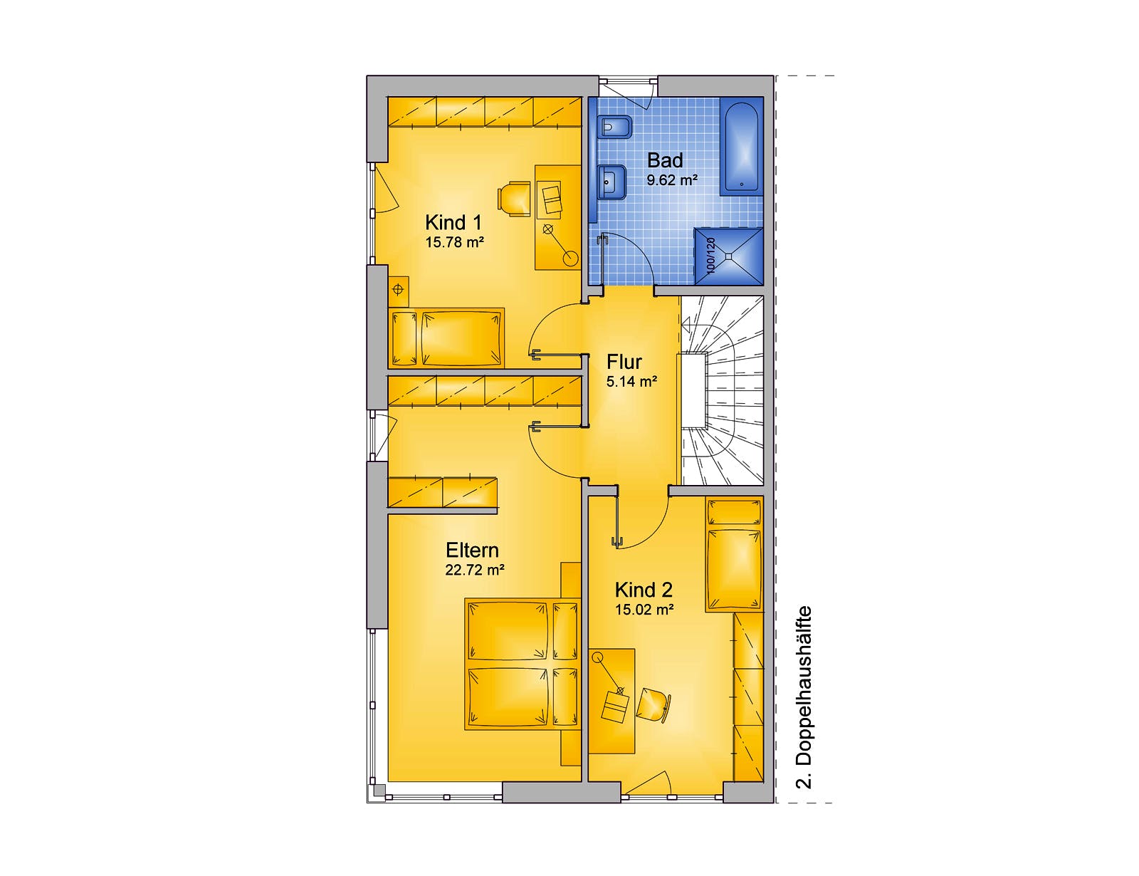 Fertighaus Haus 097 - Var. 037 von Langstein Immobilien Ausbauhaus ab 186084€, Stadtvilla Grundriss 2