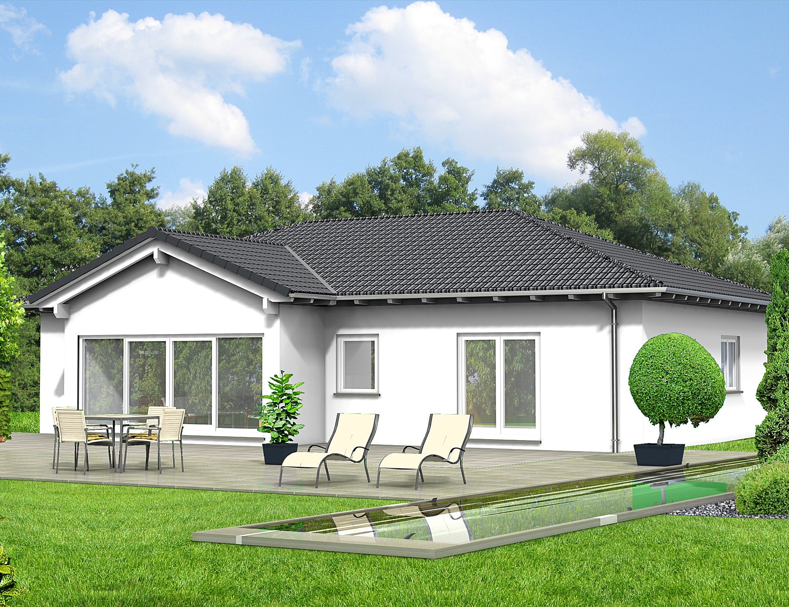 Fertighaus Haus 111 - Var. 015 von Langstein Immobilien Ausbauhaus ab 151713€, Bungalow Außenansicht 1