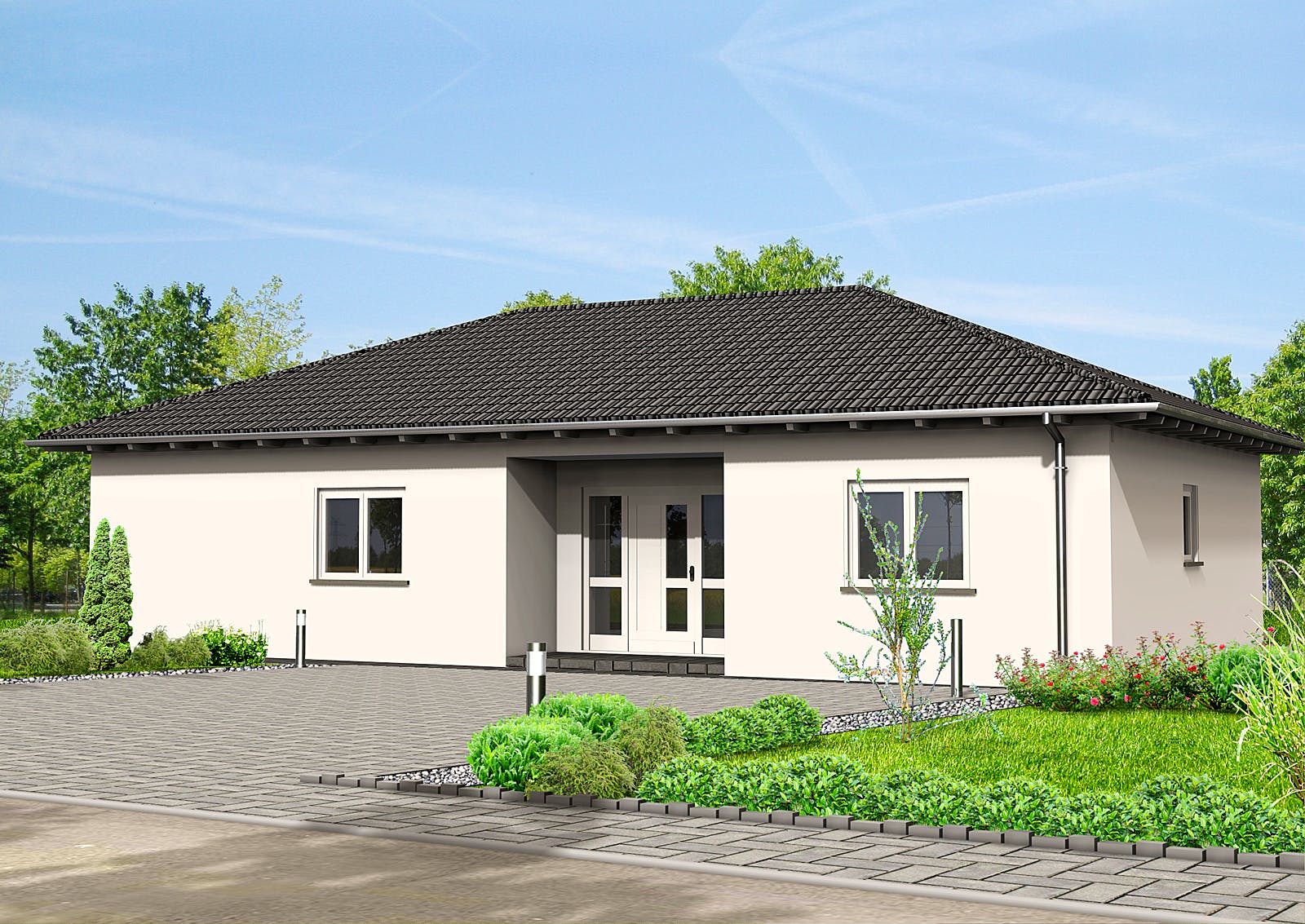 Fertighaus Haus 111 - Var. 015 von Langstein Immobilien Ausbauhaus ab 151713€, Bungalow Außenansicht 2