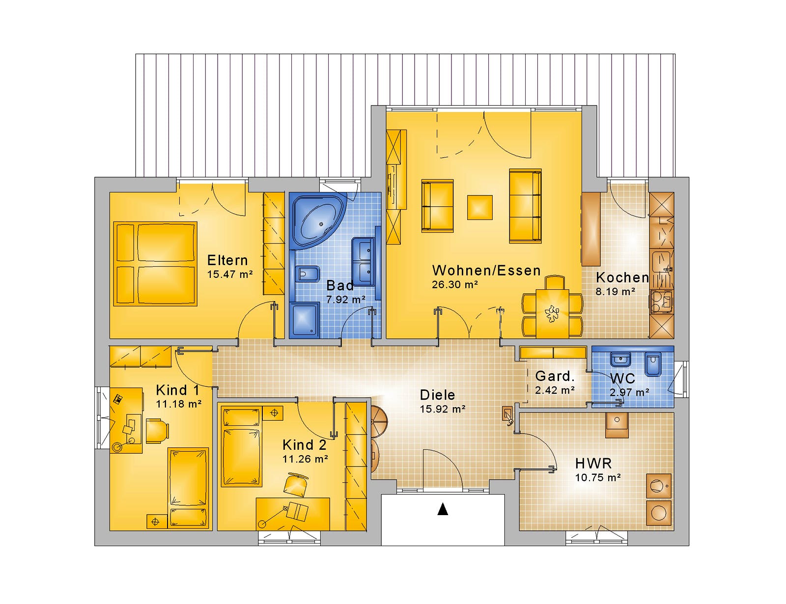 Fertighaus Haus 111 - Var. 015 von Langstein Immobilien Ausbauhaus ab 151713€, Bungalow Grundriss 1