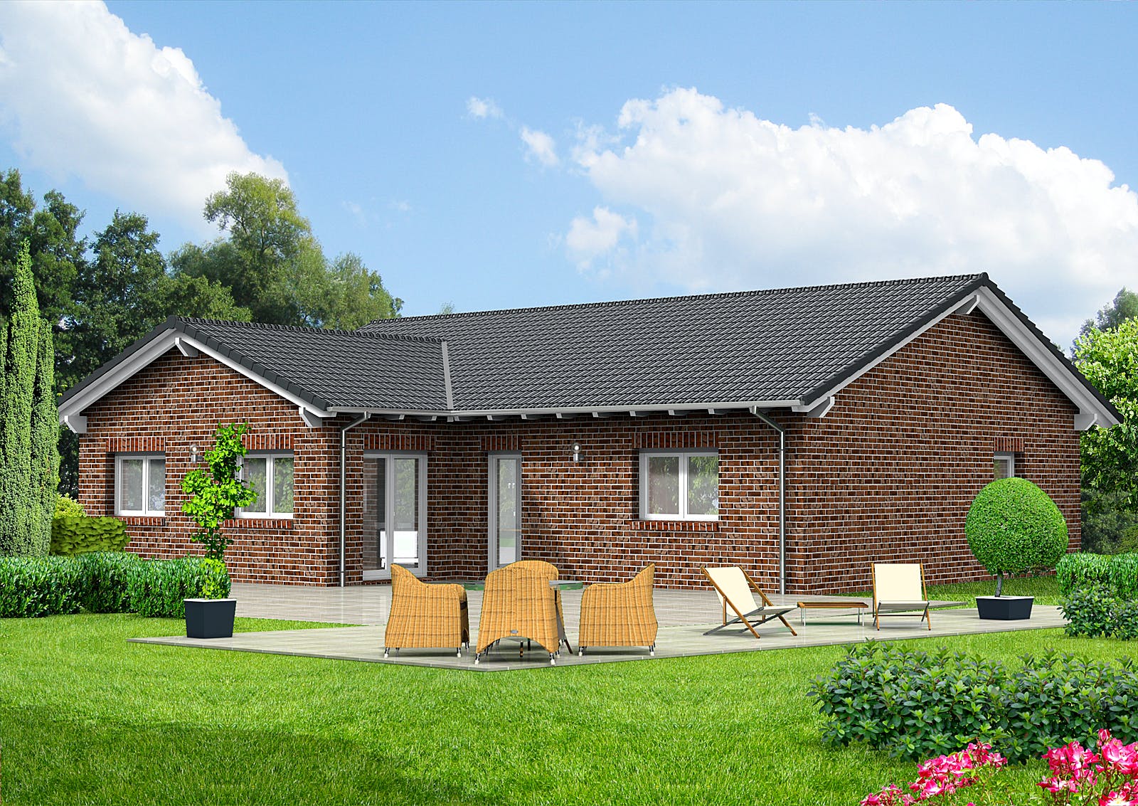 Fertighaus Haus 114 - Var. 006 von Langstein Immobilien Ausbauhaus ab 162743€, Bungalow Außenansicht 1