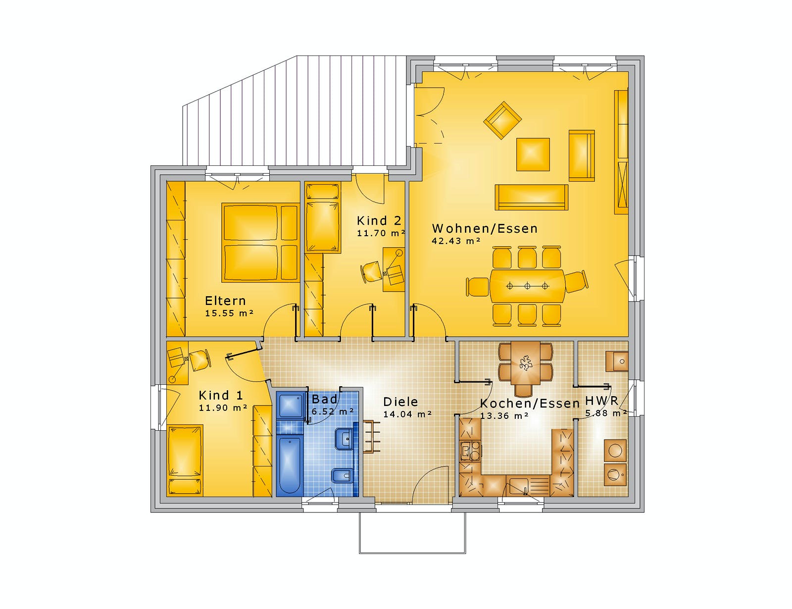 Fertighaus Haus 114 - Var. 006 von Langstein Immobilien Ausbauhaus ab 162743€, Bungalow Grundriss 1