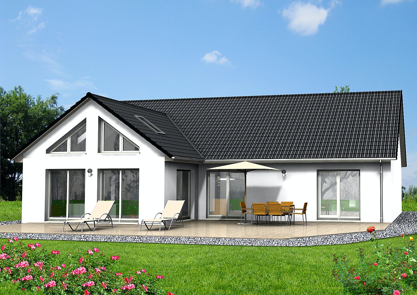 Fertighaus Haus 118 - Var. 026 von Langstein Immobilien Ausbauhaus ab 190566€, Bungalow Außenansicht 1