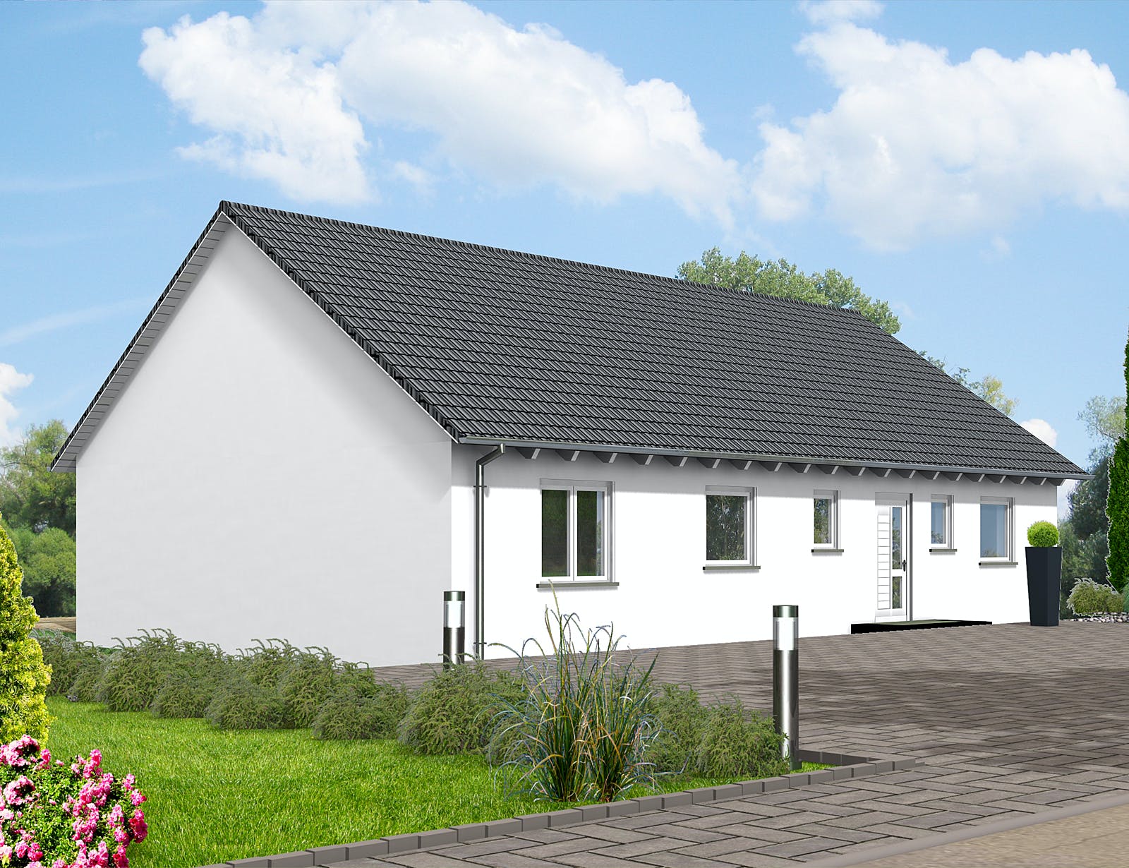 Fertighaus Haus 118 - Var. 026 von Langstein Immobilien Ausbauhaus ab 190566€, Bungalow Außenansicht 2