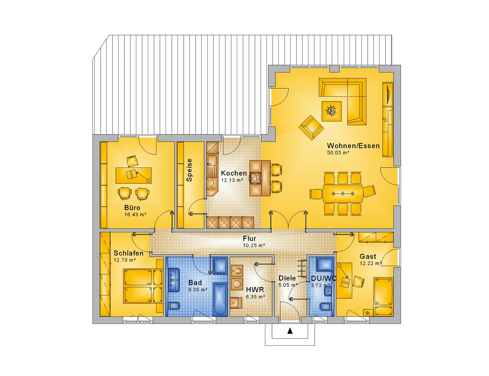Fertighaus Haus 118 - Var. 026 von Langstein Immobilien Ausbauhaus ab 190566€, Bungalow Grundriss 1