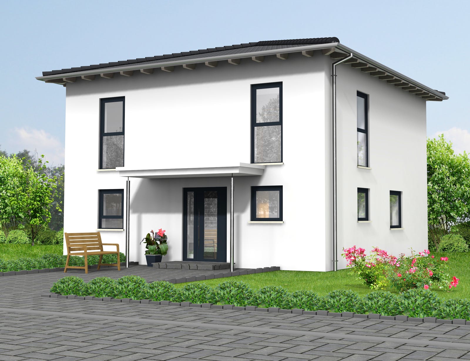 Fertighaus Haus 121 - Var. 001 von Langstein Immobilien Ausbauhaus ab 169223€, Stadtvilla Außenansicht 1
