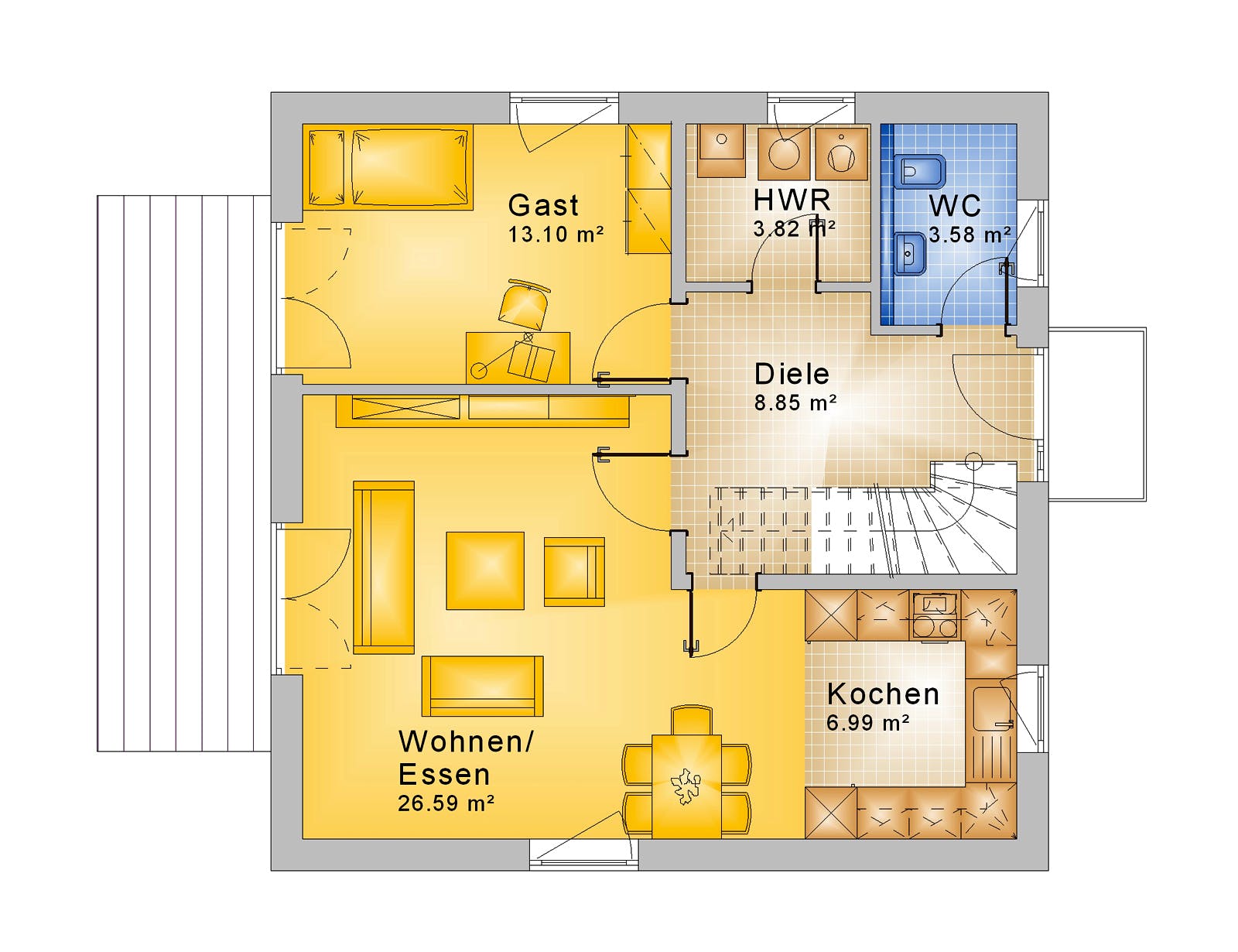 Fertighaus Haus 121 - Var. 001 von Langstein Immobilien Ausbauhaus ab 169223€, Stadtvilla Grundriss 1