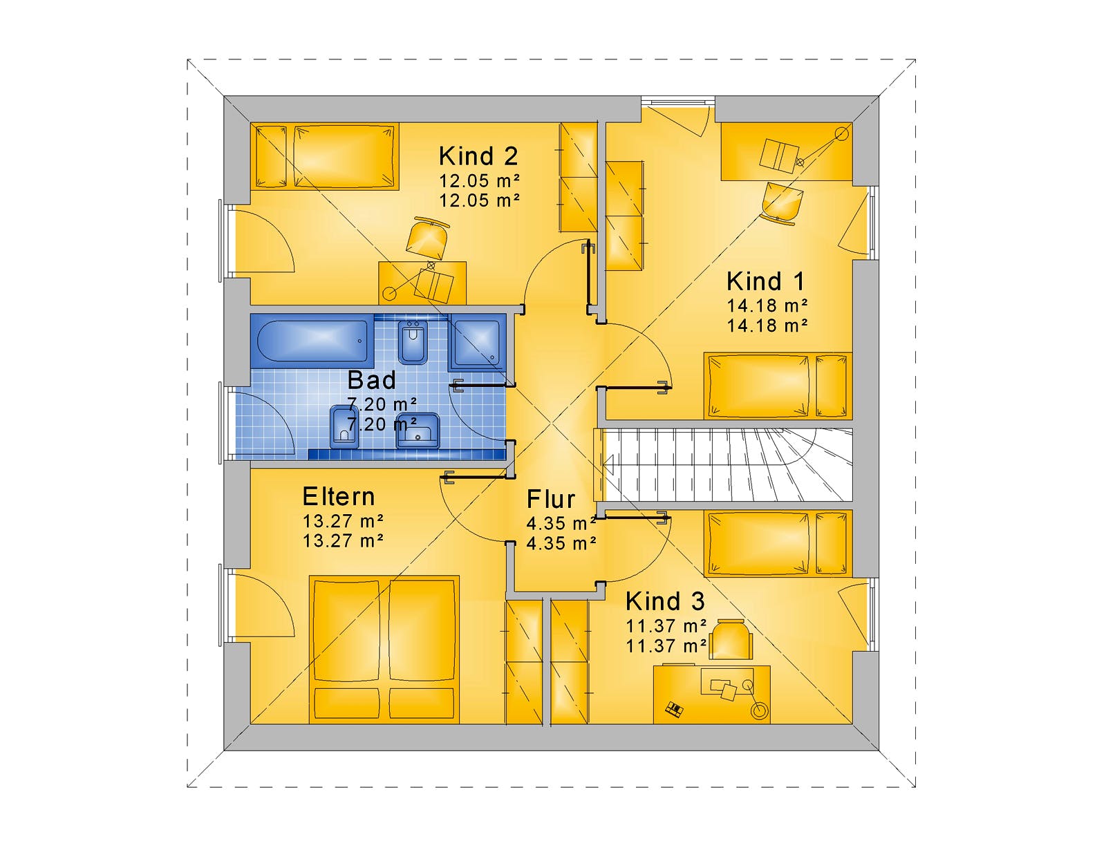 Fertighaus Haus 121 - Var. 001 von Langstein Immobilien Ausbauhaus ab 169223€, Stadtvilla Grundriss 2
