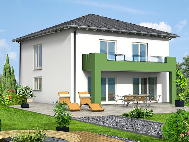 Fertighaus Haus 127 - Var. 007 von Langstein Immobilien Ausbauhaus ab 216000€, Stadtvilla Außenansicht 1