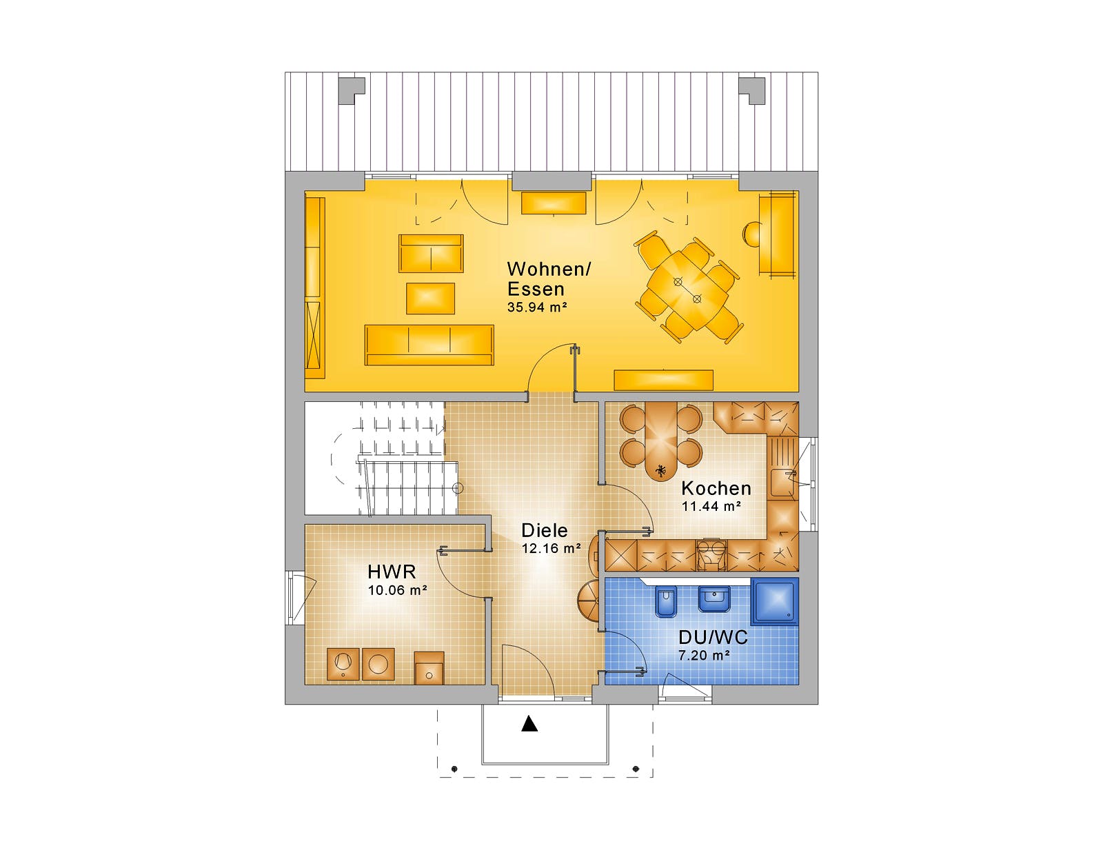 Fertighaus Haus 127 - Var. 007 von Langstein Immobilien Ausbauhaus ab 216000€, Stadtvilla Grundriss 1