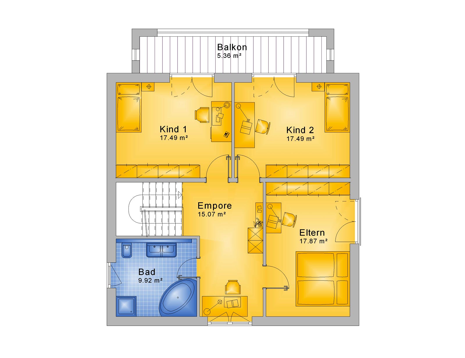 Fertighaus Haus 127 - Var. 007 von Langstein Immobilien Ausbauhaus ab 216000€, Stadtvilla Grundriss 2