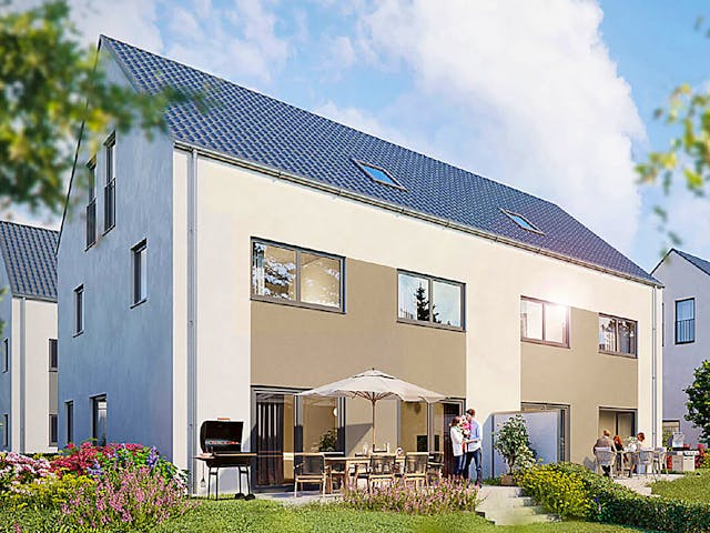 Massivhaus Doppelhaus 124 von Lechner Massivhaus, Satteldach-Klassiker Außenansicht 1 Massivhaus Doppelhaus 124 von Lechner Massivhaus, Satteldach-Klassiker Außenansicht 1