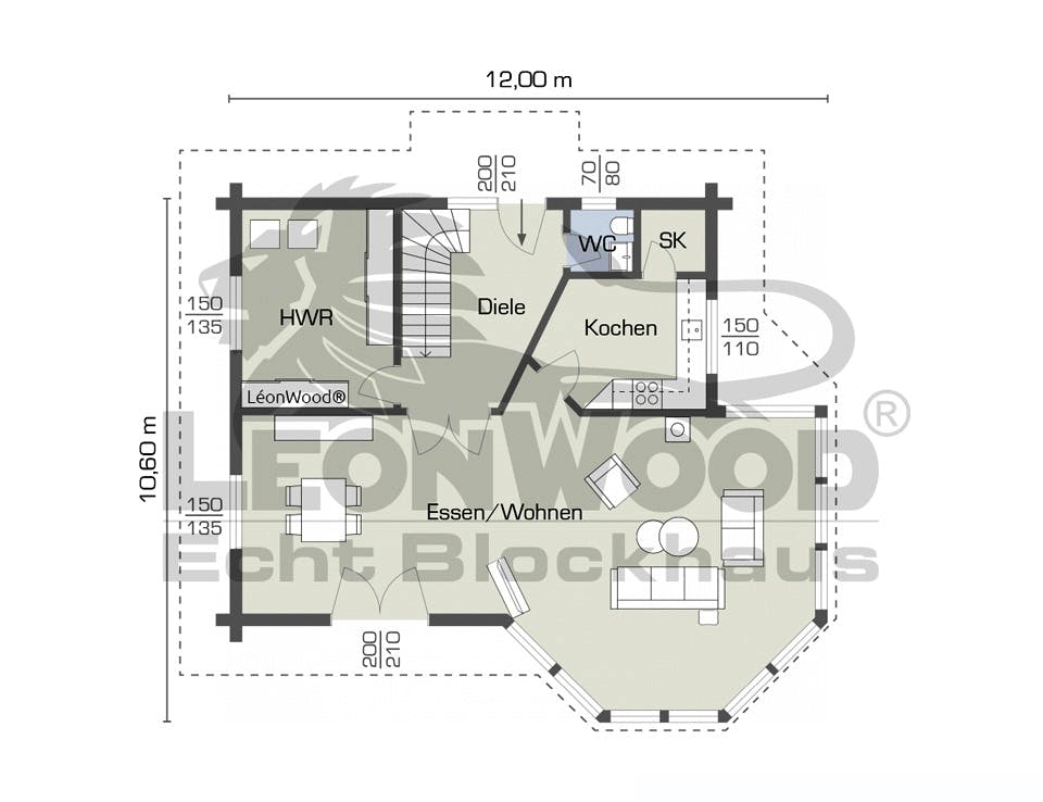 Blockhaus Alicante von LéonWood Holz-Blockhaus Bausatzhaus ab 170990€, Blockhaus Grundriss 1