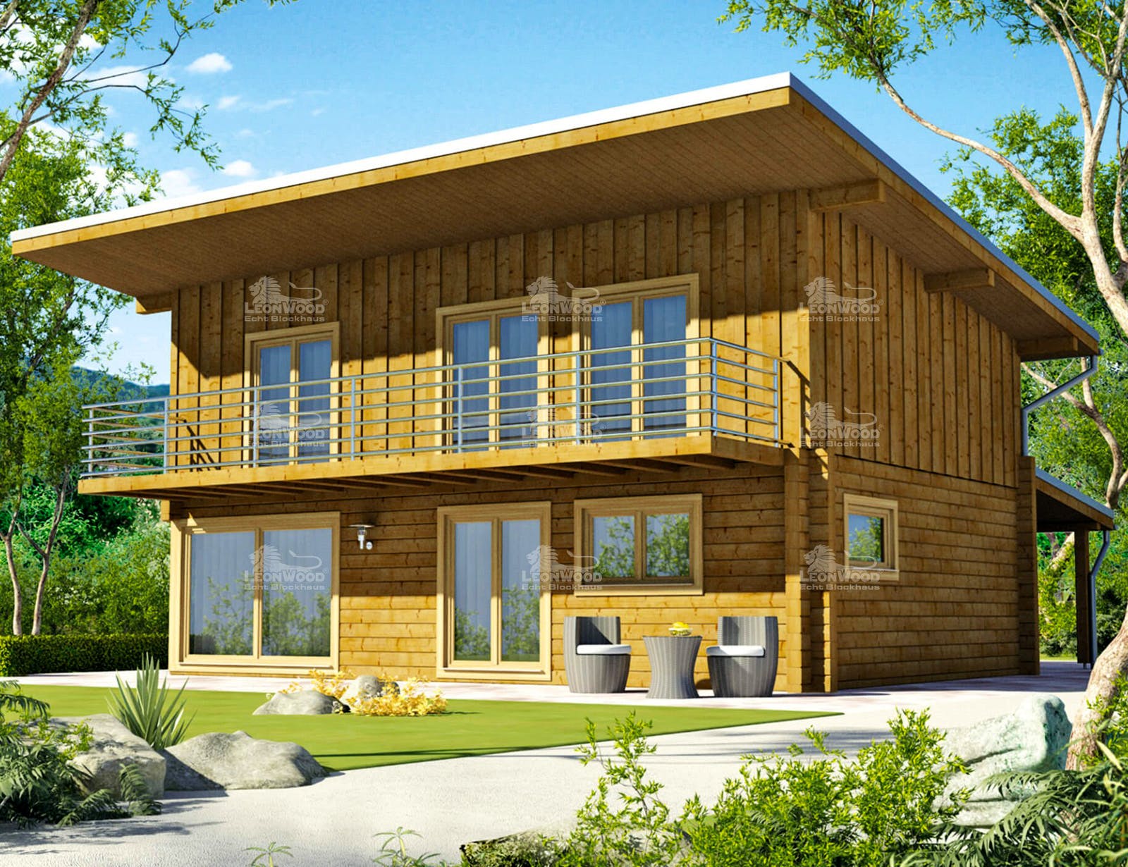 Blockhaus Cubus 130 von LéonWood Holz-Blockhaus Bausatzhaus ab 158130€, Blockhaus Außenansicht 2