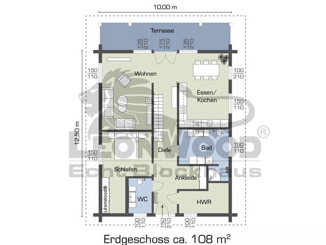 Blockhaus Espoo 108 von LéonWood® Holz-Blockhaus Bausatzhaus ab 150567€, Blockhaus Grundriss 1