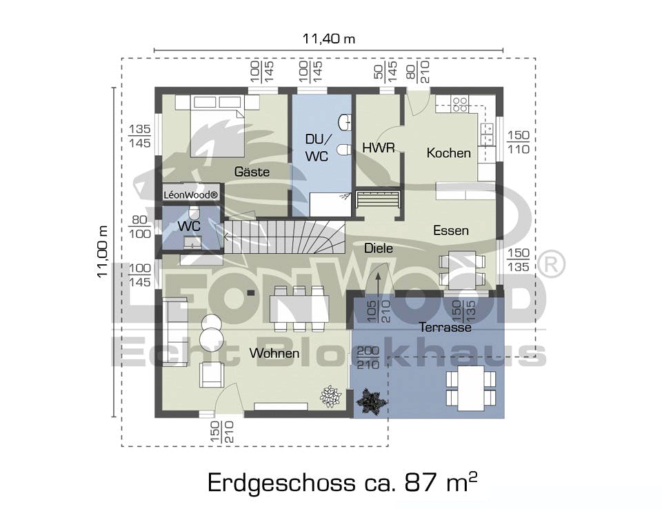 Blockhaus Falcon Grey von LéonWood Holz-Blockhaus Bausatzhaus ab 201350€, Blockhaus Grundriss 1