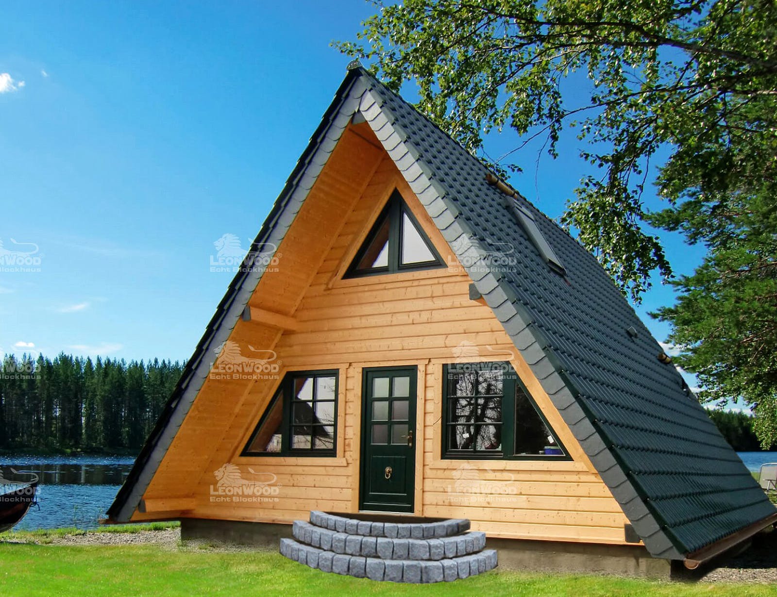 Blockhaus Finny von LéonWood Holz-Blockhaus Bausatzhaus ab 71640€, Blockhaus Außenansicht 1