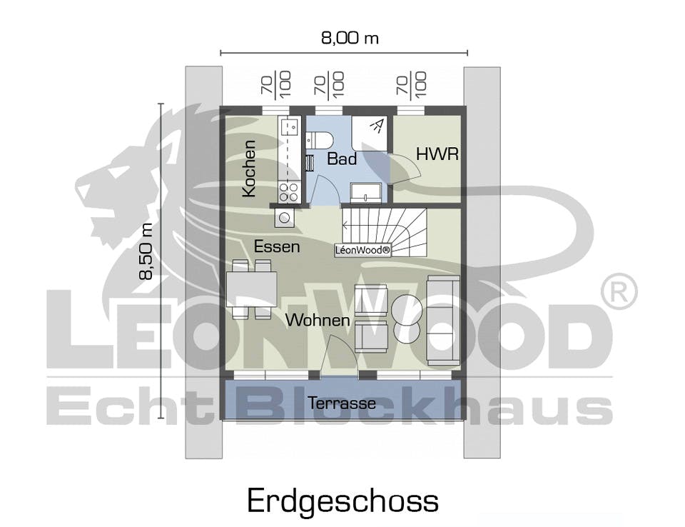 Blockhaus Finny von LéonWood Holz-Blockhaus Bausatzhaus ab 71640€, Blockhaus Grundriss 1