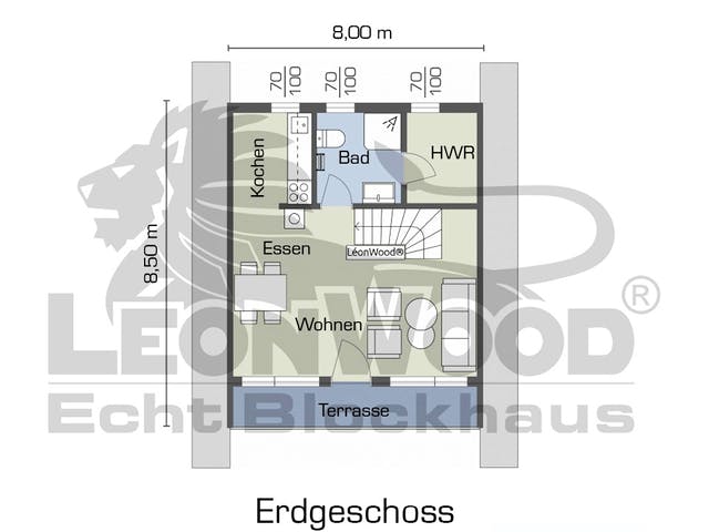 Blockhaus Finny von LéonWood® Holz-Blockhaus Bausatzhaus ab 68771€, Blockhaus Grundriss 1