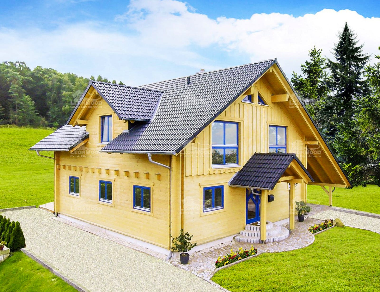 Blockhaus Lapin Kulta von LéonWood Holz-Blockhaus Bausatzhaus ab 203960€, Blockhaus Außenansicht 2