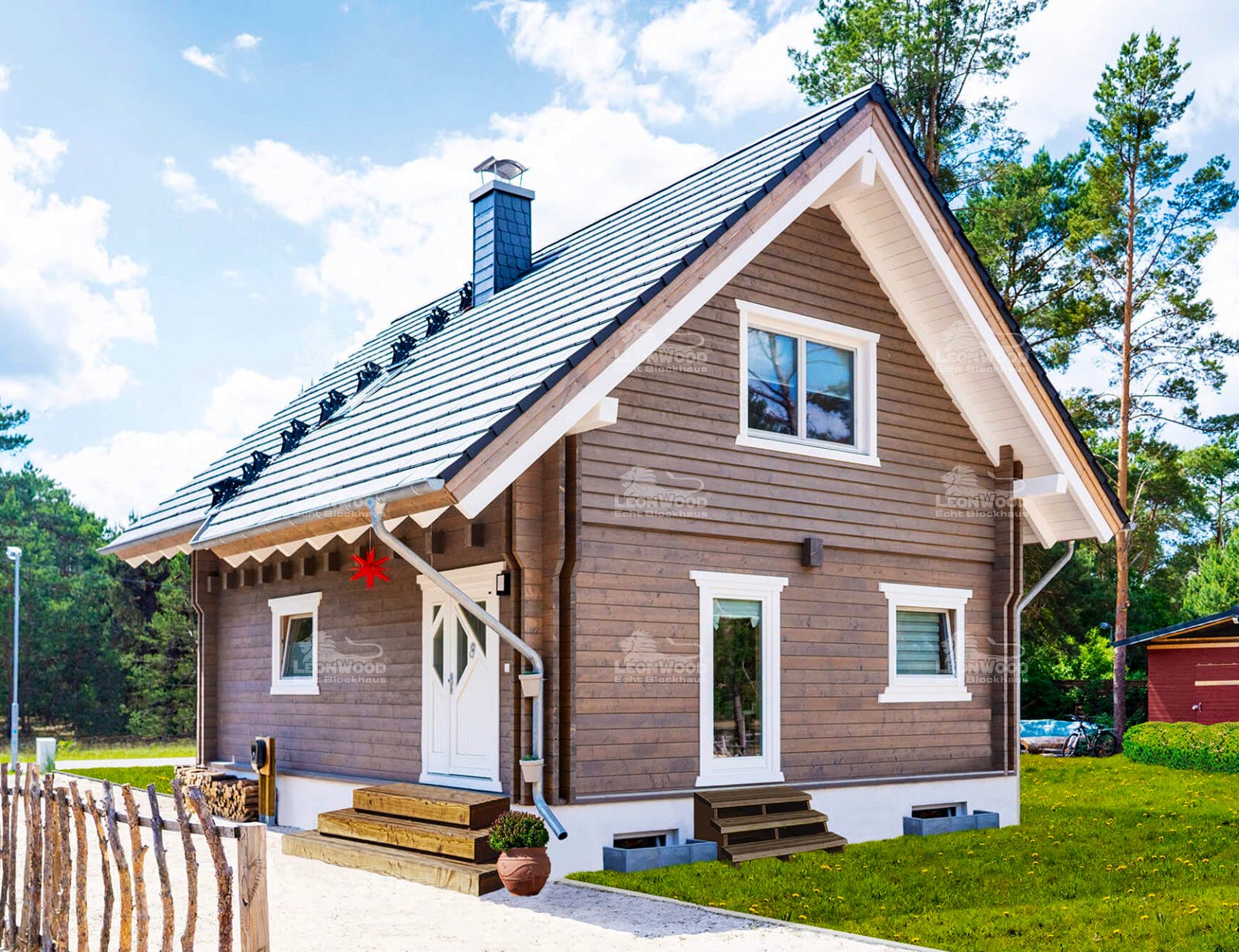Blockhaus Lillesand von LéonWood® Holz-Blockhaus Bausatzhaus ab 128900€, Blockhaus Außenansicht 1
