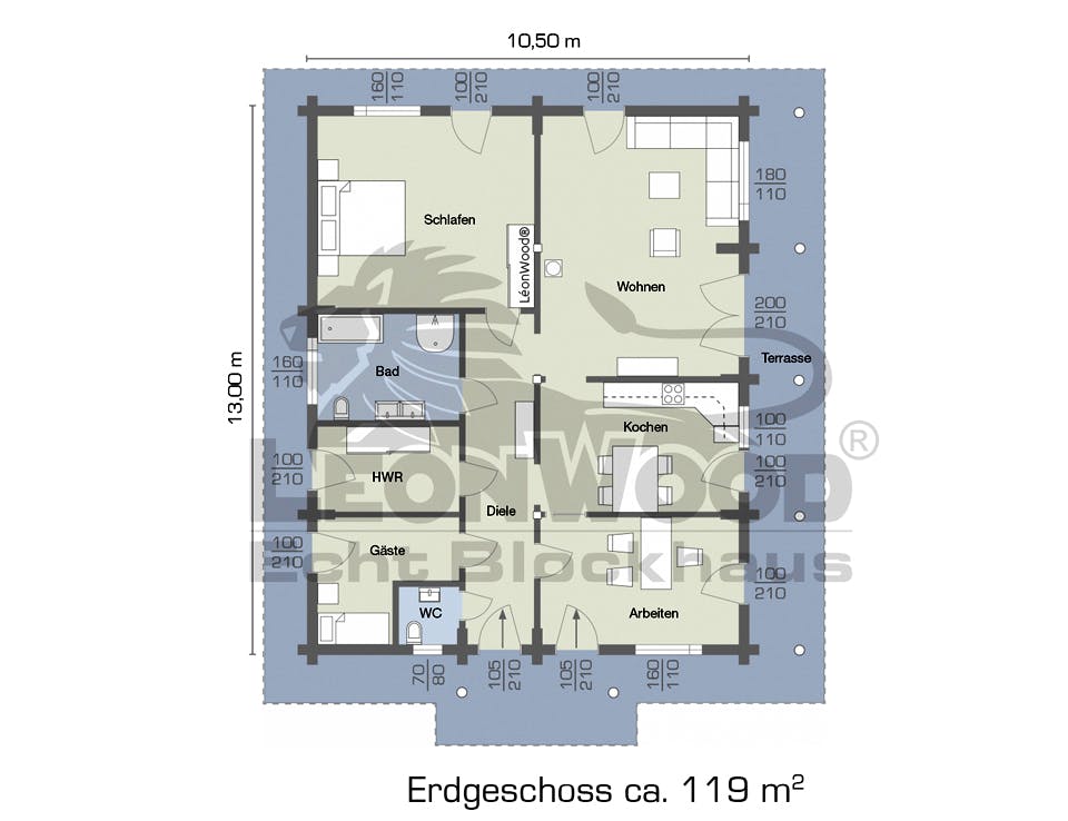 Blockhaus Mikado bel Etage von LéonWood Holz-Blockhaus Bausatzhaus ab 163060€, Blockhaus Grundriss 1