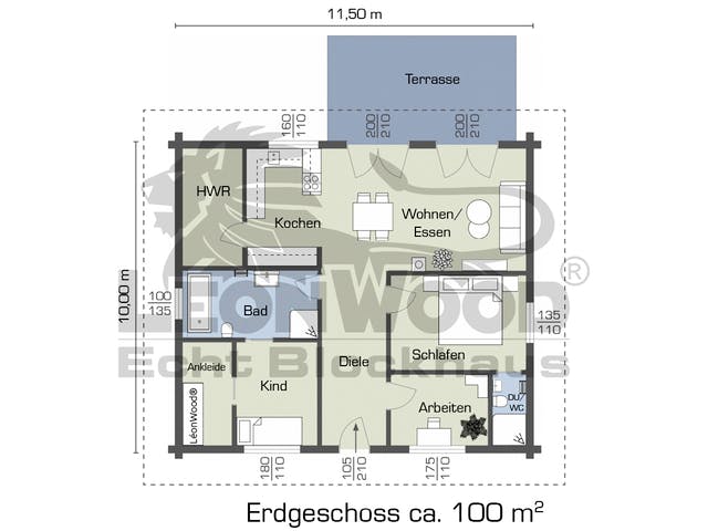 Blockhaus Victoria von LéonWood® Holz-Blockhaus Bausatzhaus ab 107900€, Blockhaus Grundriss 1