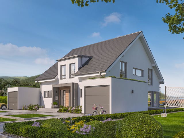 Fertighaus SOLUTION 117 L V2 von Living Fertighaus Schlüsselfertig ab 246248€, Satteldach-Klassiker Außenansicht 1 Fertighaus SOLUTION 117 L V2 von Living Fertighaus Schlüsselfertig ab 246248€, Satteldach-Klassiker Außenansicht 1