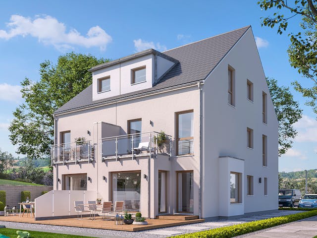 Fertighaus Solution 117 XL V4 von Living Fertighaus Schlüsselfertig ab 401560€, Satteldach-Klassiker Außenansicht 1 Fertighaus Solution 117 XL V4 von Living Fertighaus Schlüsselfertig ab 401560€, Satteldach-Klassiker Außenansicht 1