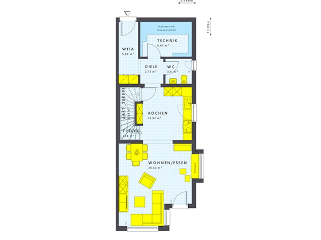 Fertighaus Solution 117 XL V4 von Living Fertighaus Schlüsselfertig ab 470310€, Satteldach-Klassiker Grundriss 1