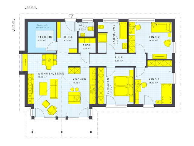 Fertighaus SOLUTION 110 V2 von Living Fertighaus Schlüsselfertig ab 380451€, Bungalow Grundriss 1