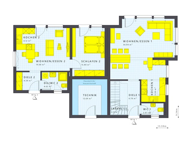 Fertighaus SOLUTION 183 V3 von Living Fertighaus Schlüsselfertig ab 478310€, Satteldach-Klassiker Innenansicht 1