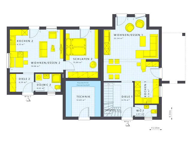 Fertighaus SOLUTION 183 V4 von Living Fertighaus Schlüsselfertig ab 476197€, Satteldach-Klassiker Innenansicht 1