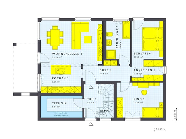 Fertighaus SOLUTION 204 V2 L von Living Fertighaus Schlüsselfertig ab 574055€, Satteldach-Klassiker Grundriss 1